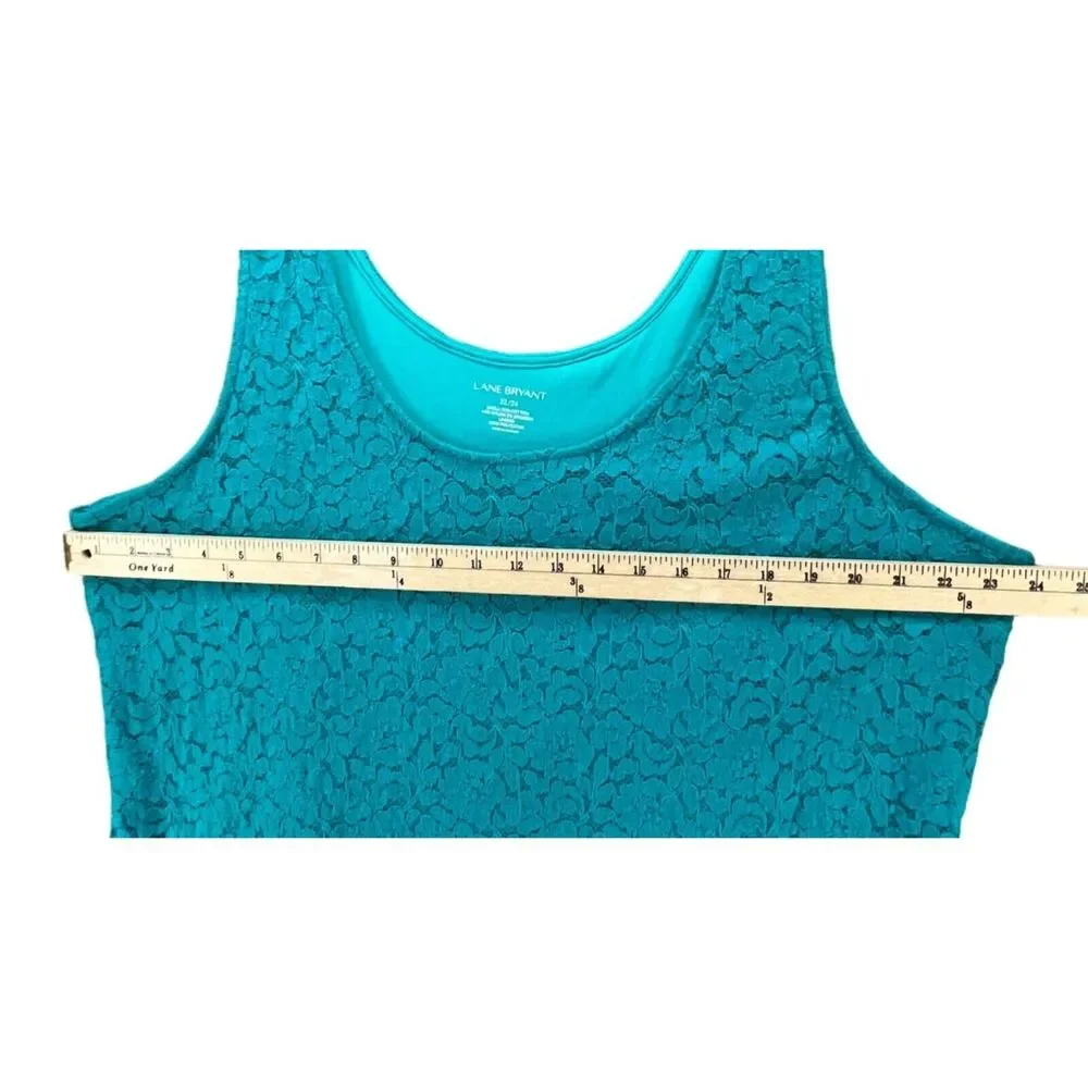 Lane‎ Bryant Tank Top Womens Plus 22-24 Teal Green Floral Lace Feminine Layering - Picture 5 of 8